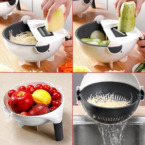 9-IN-1 MULTI-FUNCTIONAL VEGETABLE CUTTER WITH ROTATE DRAINING BASKET