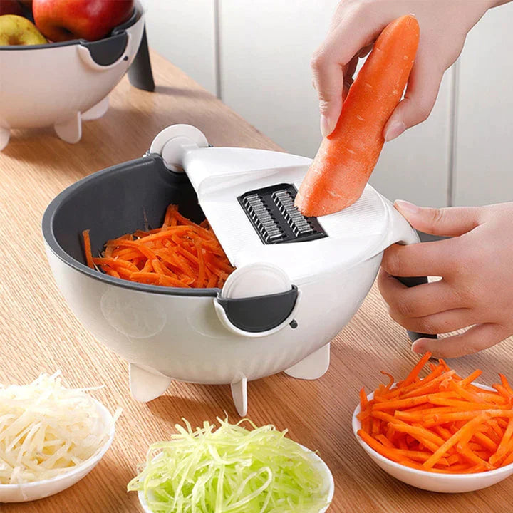 9-IN-1 MULTI-FUNCTIONAL VEGETABLE CUTTER WITH ROTATE DRAINING BASKET